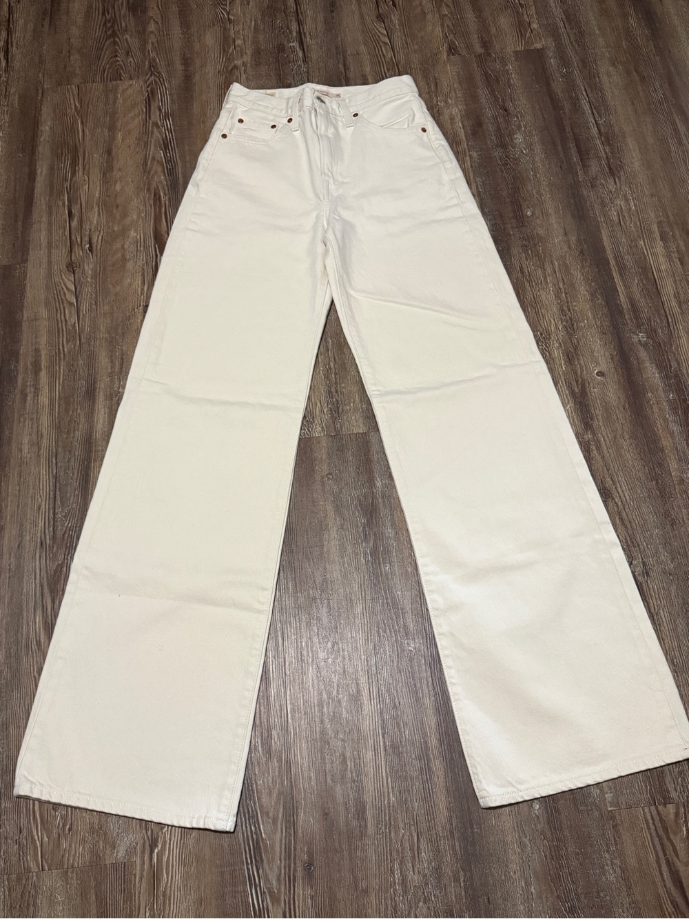 Levi's Ribcage Wide Leg Jeans Women's 25 White Baggy Fit Premium Denim